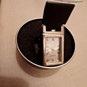 NEW Silver Rectangular Quartz Clip Watch